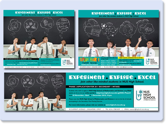 NUS High School of Mathematics and Science Direct Admission 2010 and Open House 2011 Newspaper Ad, Poster, Post Card and Banner